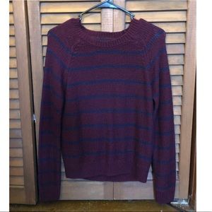 Striped burgundy & blue Forever 21 crew sweater